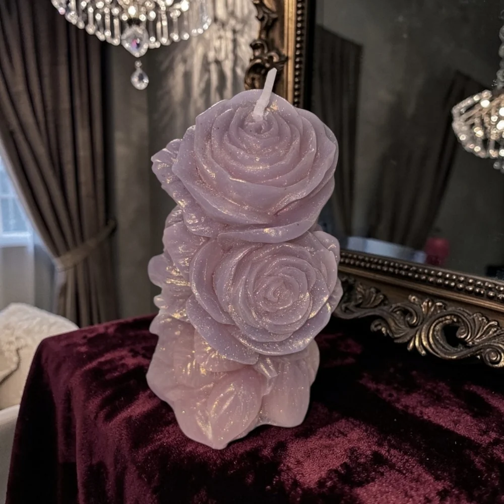 Rose Sculpted Candle – Scented Velvet Collection – 100% Beeswax Luxury